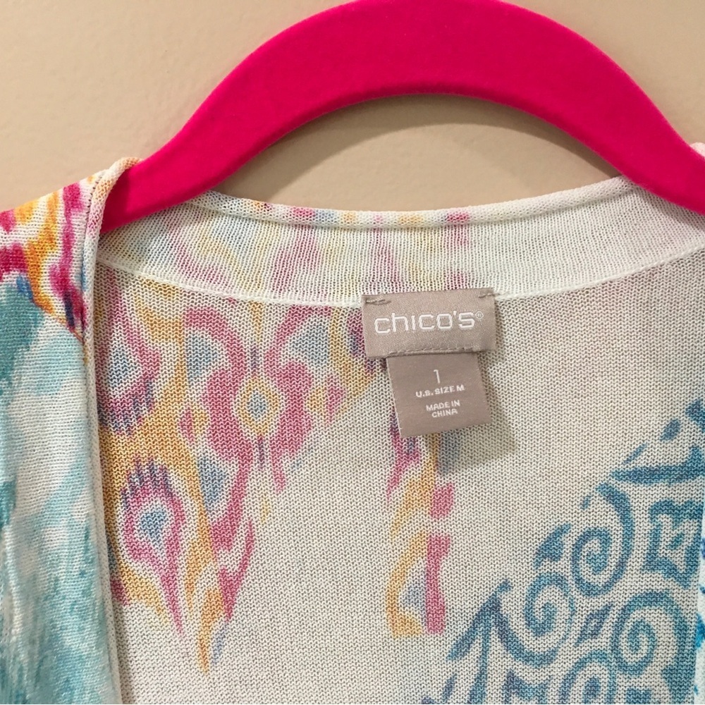 Chico’s open cardigan tight knit printed multicolor women size m - Picture 6 of 8